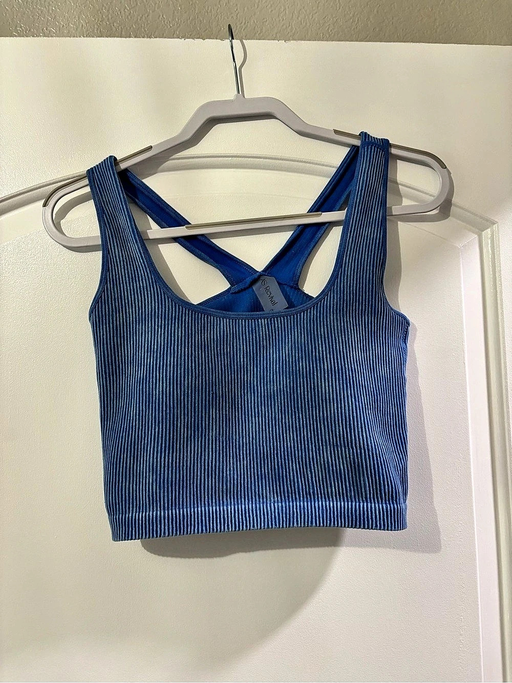 altered state revival Blue Crisscross Back Crop Top/athletic top with sewn in br